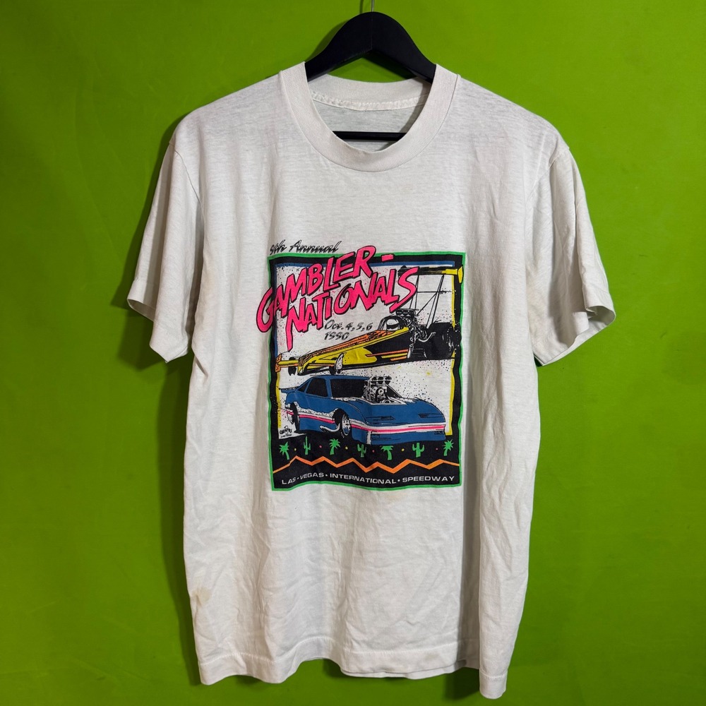Vintage Medium 1990 Gambler Nationals Las Vegas Speedway Racing T-Shirt White